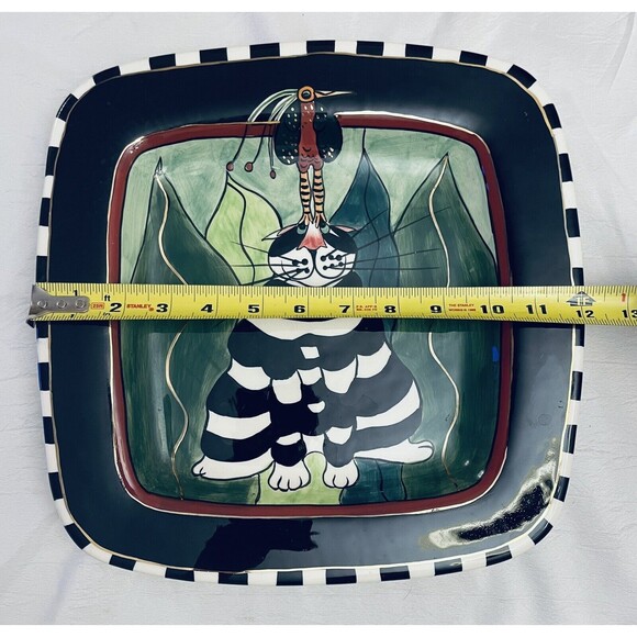 SWAK Lynda Corneille Plate Signed 2002 Peacock on Cat Head Wall Plate Square 12" - Picture 8 of 12